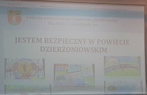 Ekran z tytułem konkursu i pracami